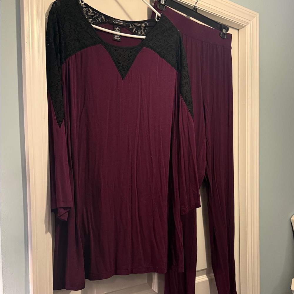 Catherines Deep Purple Lace Accent Top and Pants Set Size 1X